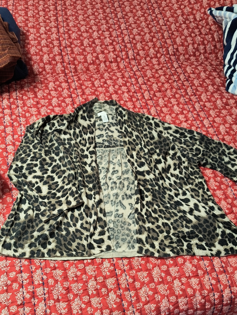 Chico's Leopard Print Silk, Nylon And Angora Open Jacket